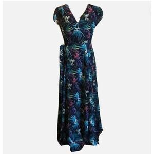 The House of Flynn Black Tropical Maxi Wrap Tropical Palm Leaf Size Medium